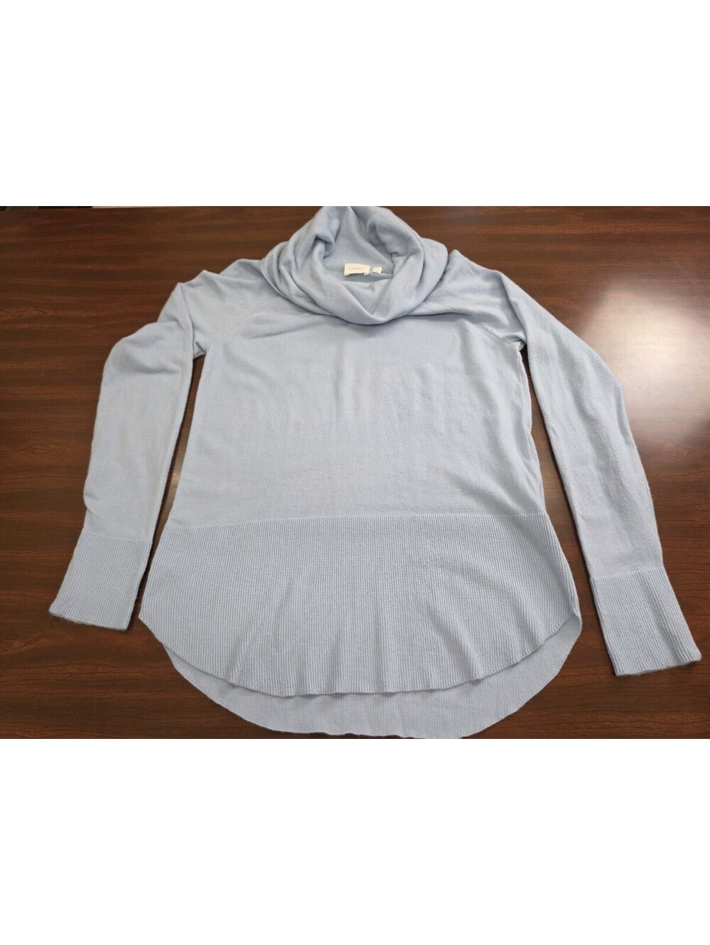 Cyrus Cowl Neck Sweater Light Blue High Low Hem Long Sleeve Medium Minimalist
